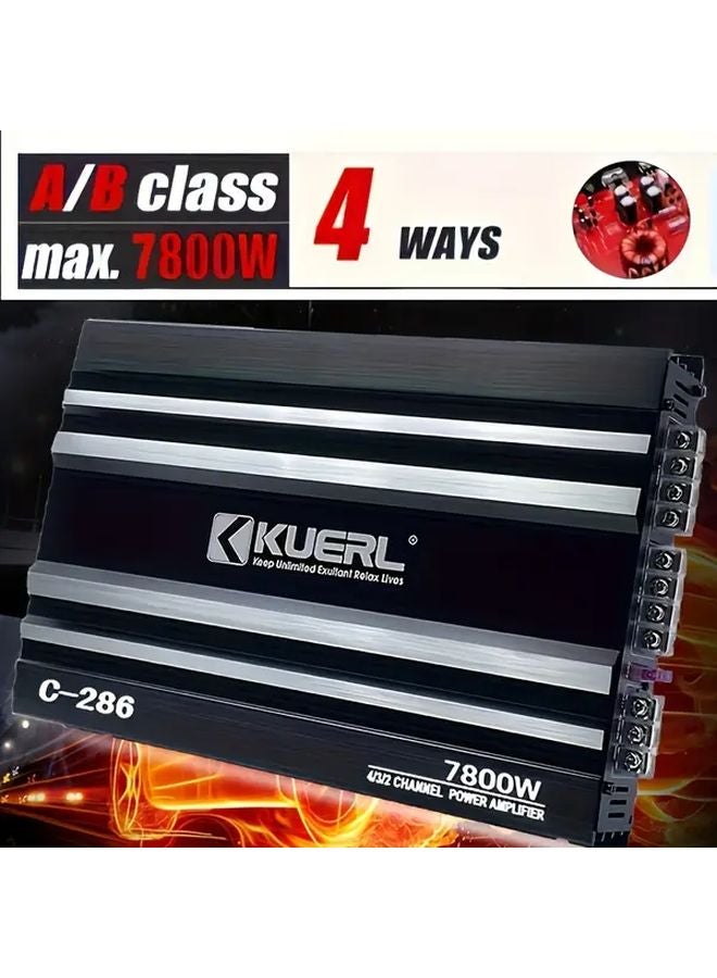 C 286 7800W Max 4 Channel Car Audio Amplifier Bass Enhancement 360 Surround Sound - Image 1